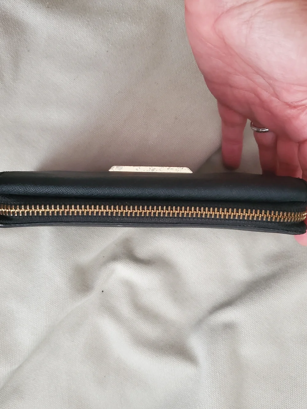 Rebecca Minkoff Black Saffiano Wristlet Clutch with Gold Plaque